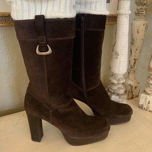 Stuart Weitzman Brown Suede Mid Calf Boot Sz 7